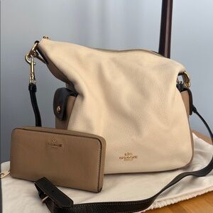 Coach Penny Colour Block Shoulders/Crossbody Pebble Leather Bag with Wallet